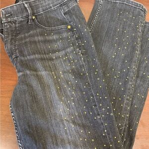 White House Black Market Black Straight-Leg Jeans with Gold Sparkle Studs